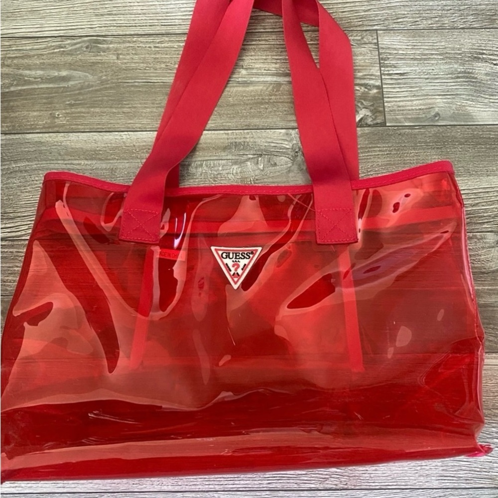 Guess Red Glossy Transparent Tote